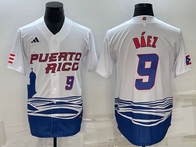 Men 2023 World Cub 9 Baez White MLB Jersey